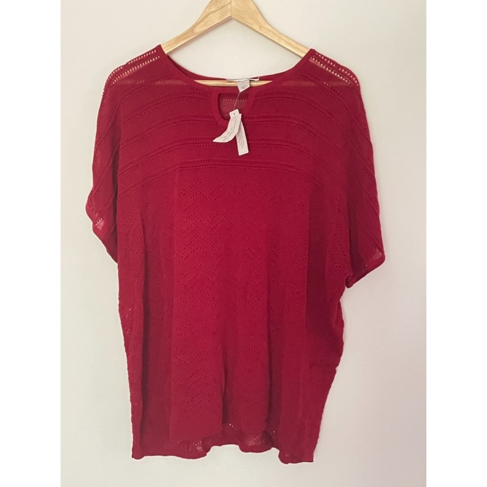 CJ Banks Red Open Knit Classic Sweater Top Size 1X / 16/18W NEW w/tag B104